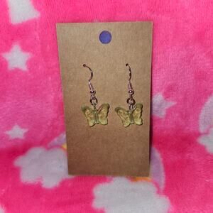 Clear Green Butterfly Silver Drop/Dangle Earrings
